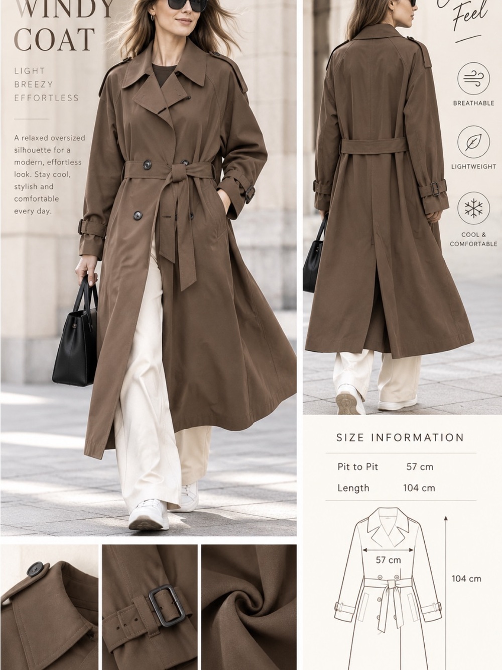 Oversized Trench Coat in Brown